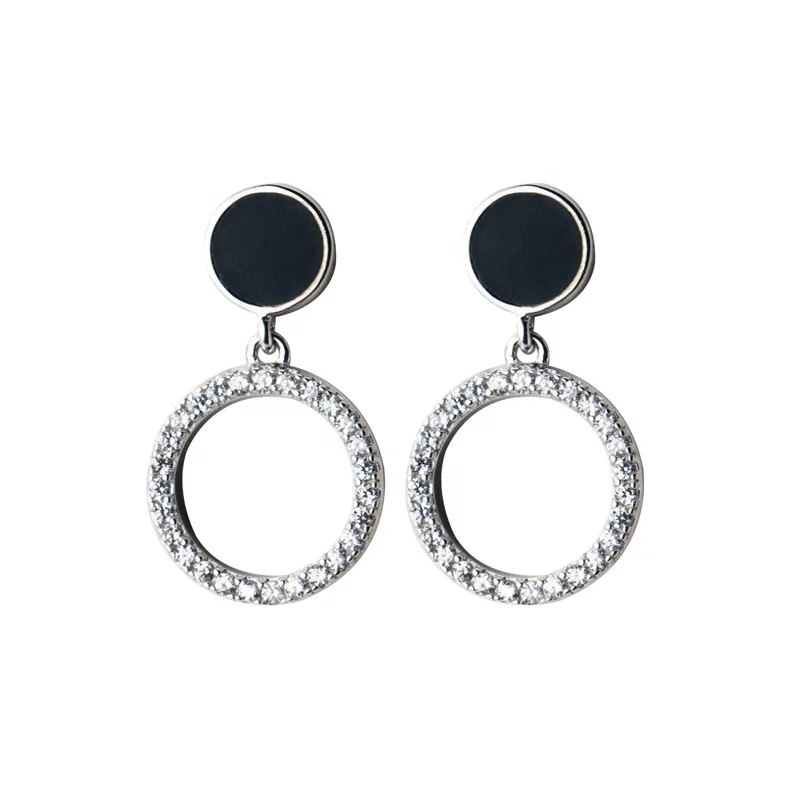 HYH nice 925 silver circle zircon pendant earrings