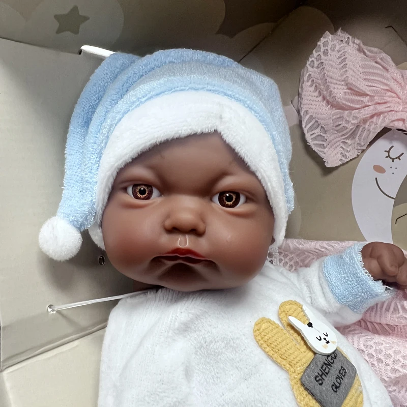 Fashion 10 inches Black Reborn Dolls With Open Big Eyes African Baby Boy Dolls Vinyl Dress Up Baby Toys With Window Box Package