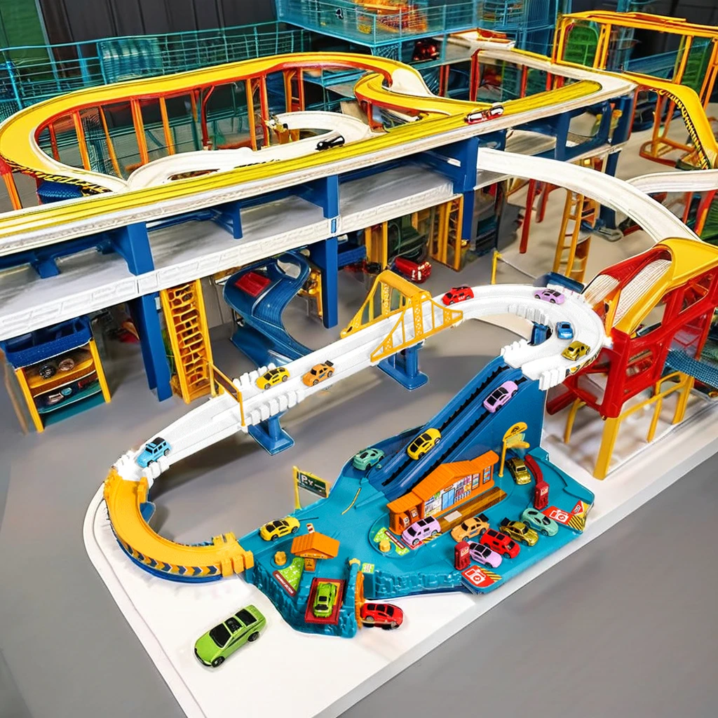 Ramp Track Adventure Rail Slot Vehicles Race Play Vehicle Track Set with 4 Mini Cars toys