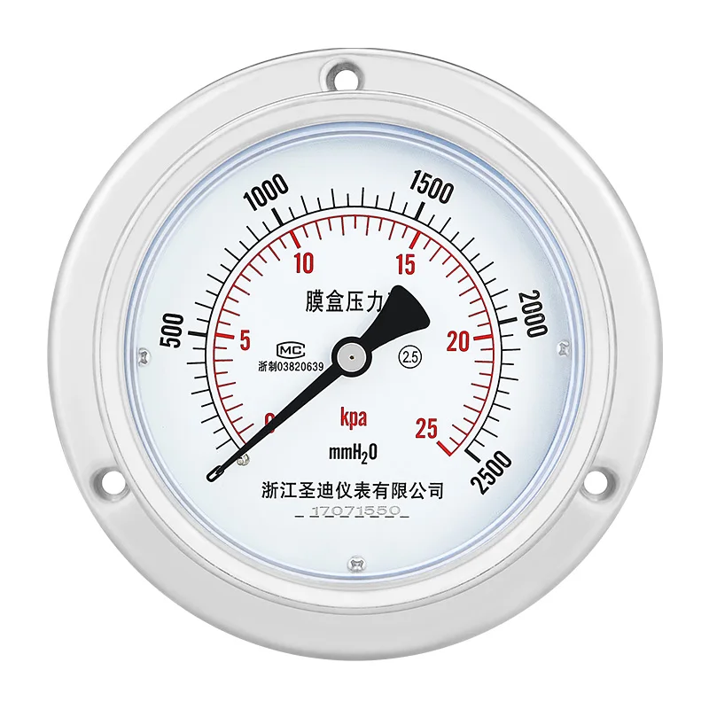 Factory hot seal 600mbar 100mm diaphragm type 304ss stainless steel back with flange capsule pressure gauge
