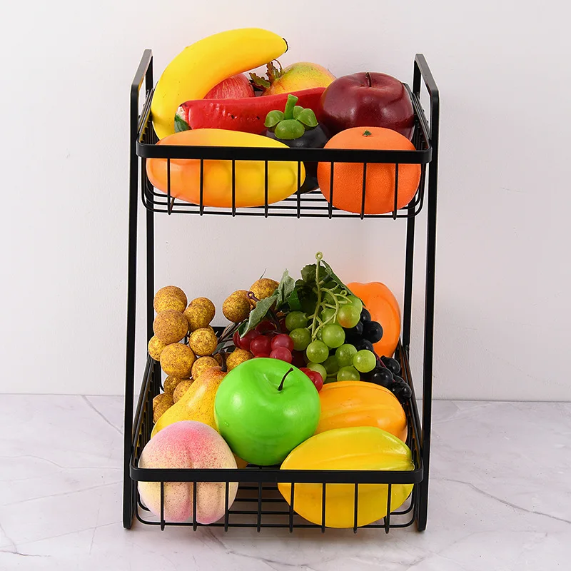 Fruit rack 2021 iron household storage appliances 2 layers black fruits kitchen baskets