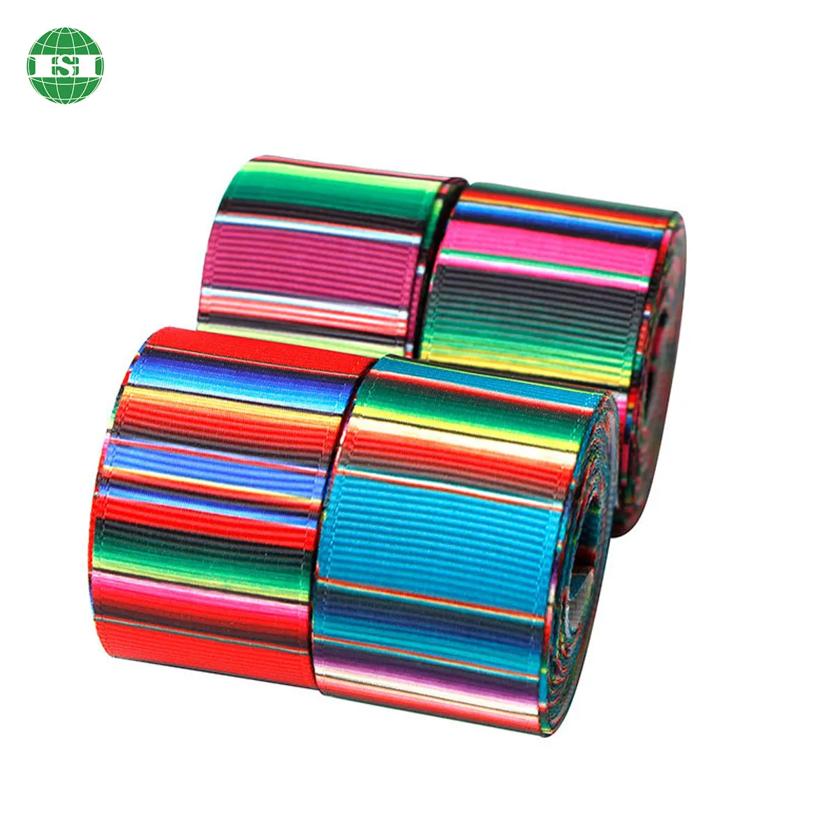 Custom rainbow design ribbon tape colorful green purple stripes grosgrain ribbon