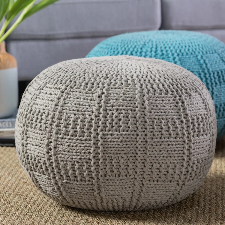 Free shipping within the U.S. modern style bean bag round pouffe knit handmade ottoman pouf for home