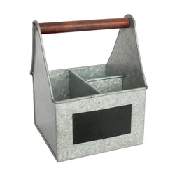 Farmhouse Galvanized Steel Cleaning Caddy 3 Grids Kitchen Utensil Caddy with Plate Holder