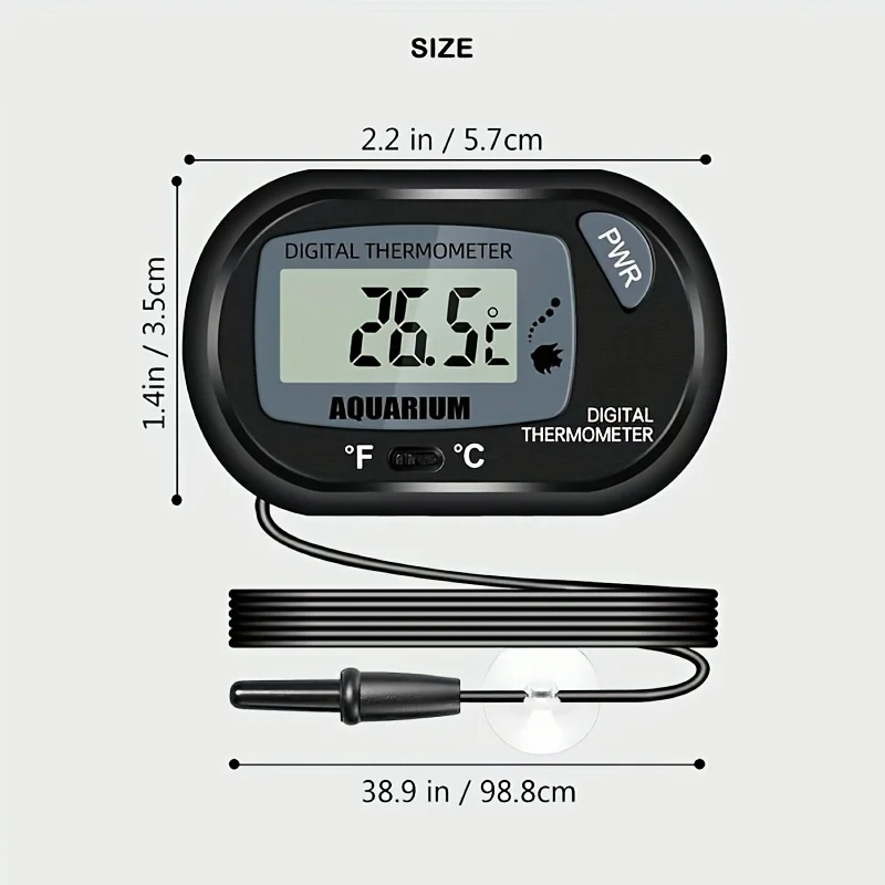 Fish Tank LCD Digital Aquarium Thermometer With Water-Resistant Sensor Probe And Suction Cup For Reptile Turtle Incubators