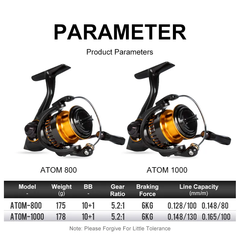 ATOM Fishing Reel Spinning Micro Small Fish Metal Ball Grip Spool 5.2:1 Saltwater Fresh Spinning Wheel Shallow Spool Factory