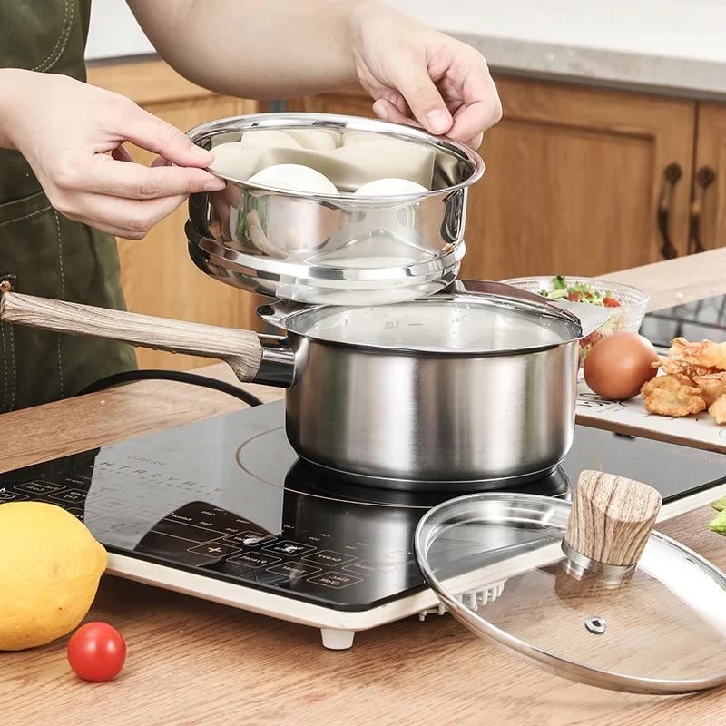 Home kitchen stainless steel pot cookware set steamer pot with glass lid