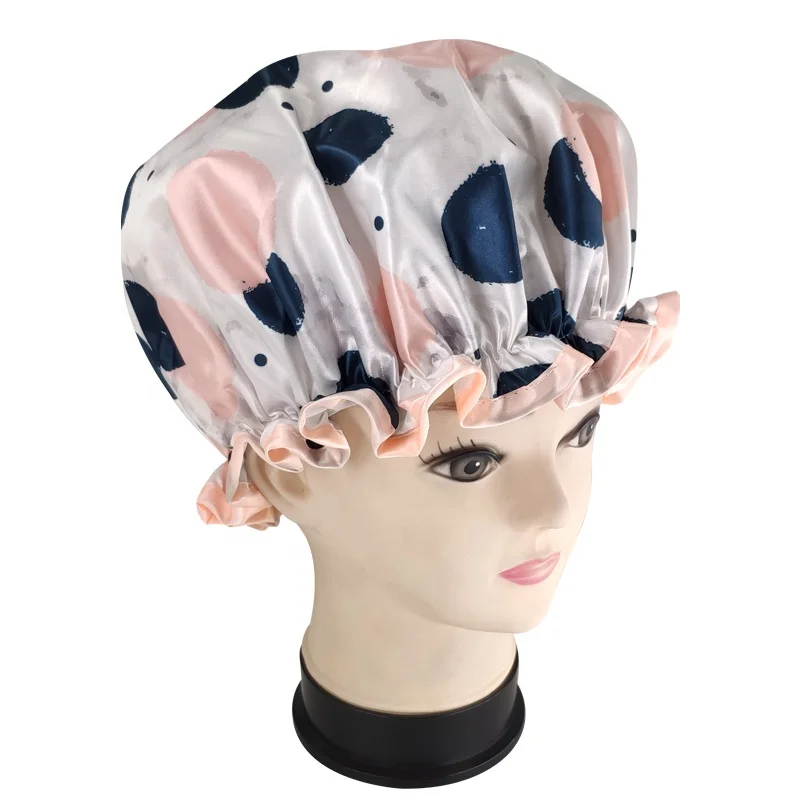 Factory direct high quality customizable shower caps low MOQ large enough elastic double layer satin shower cap