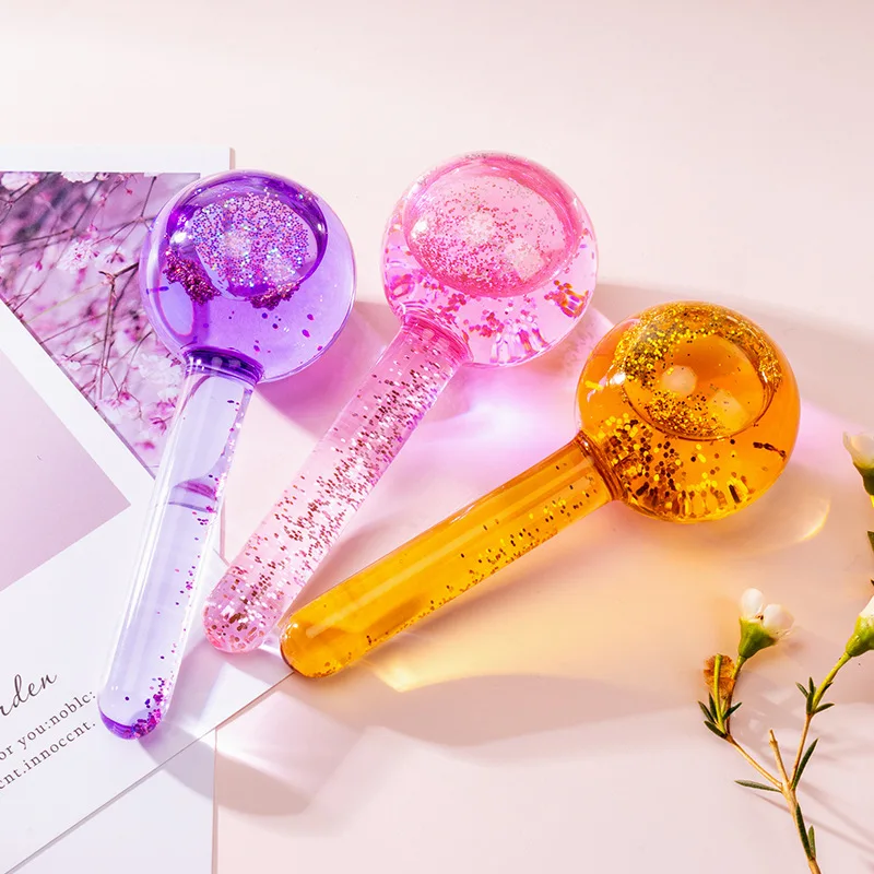 New freezer safe massage facial ice globes heating cooling reusable borosilicate glass roller gel balls face ice globes