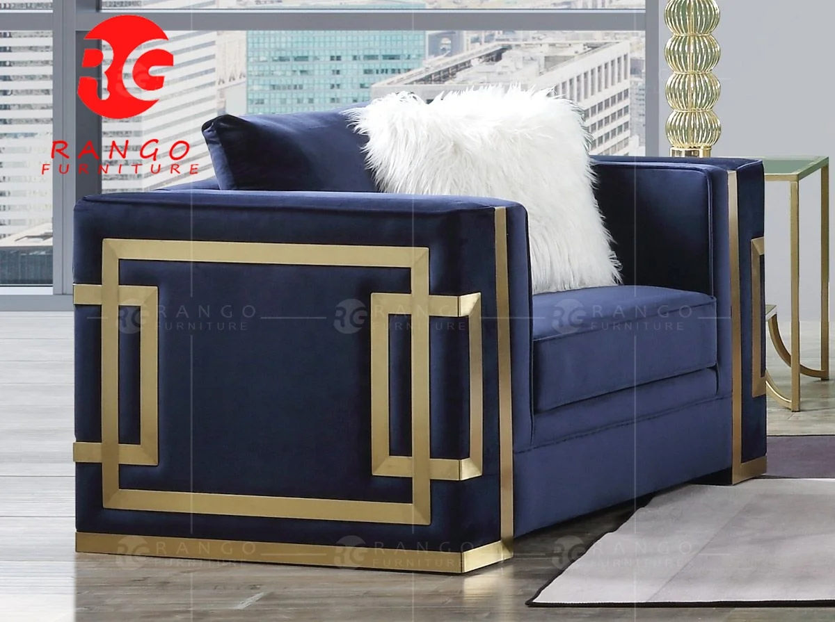 R1 navy blue velvet modern sofa brown velvet sofa set button tufted sofa