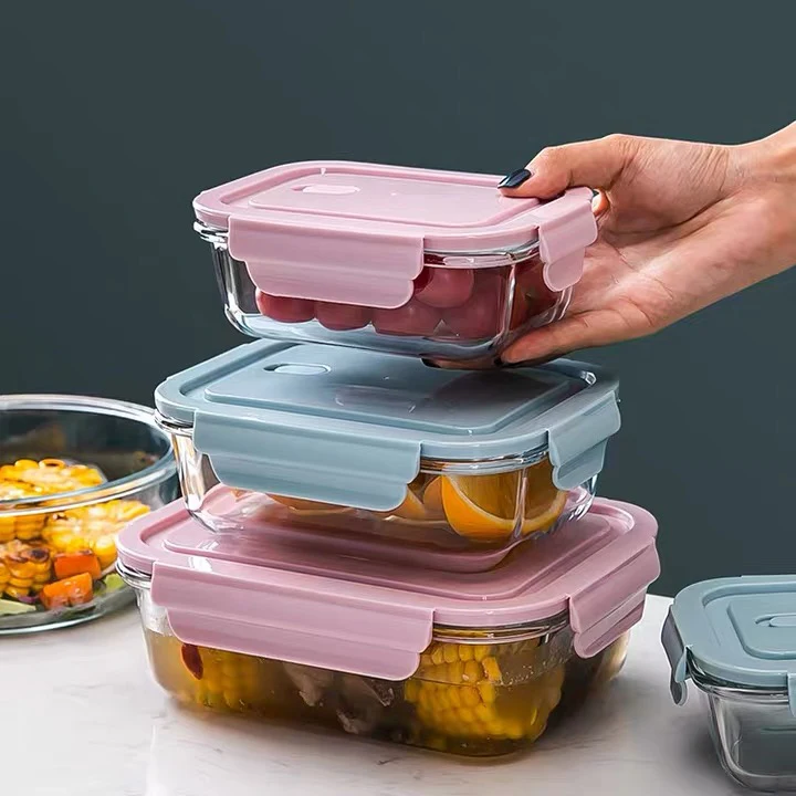 Heating lunch box food bottle container glass with bamboo wooden lids