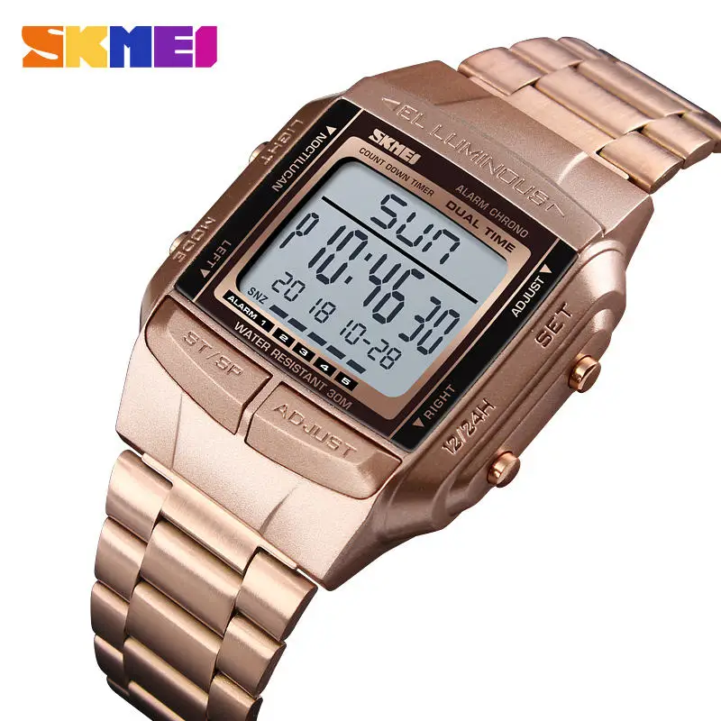 1381 Men Digital Stainless Steel Watch Week Date Alarm Luminous Countdown Watch for Men