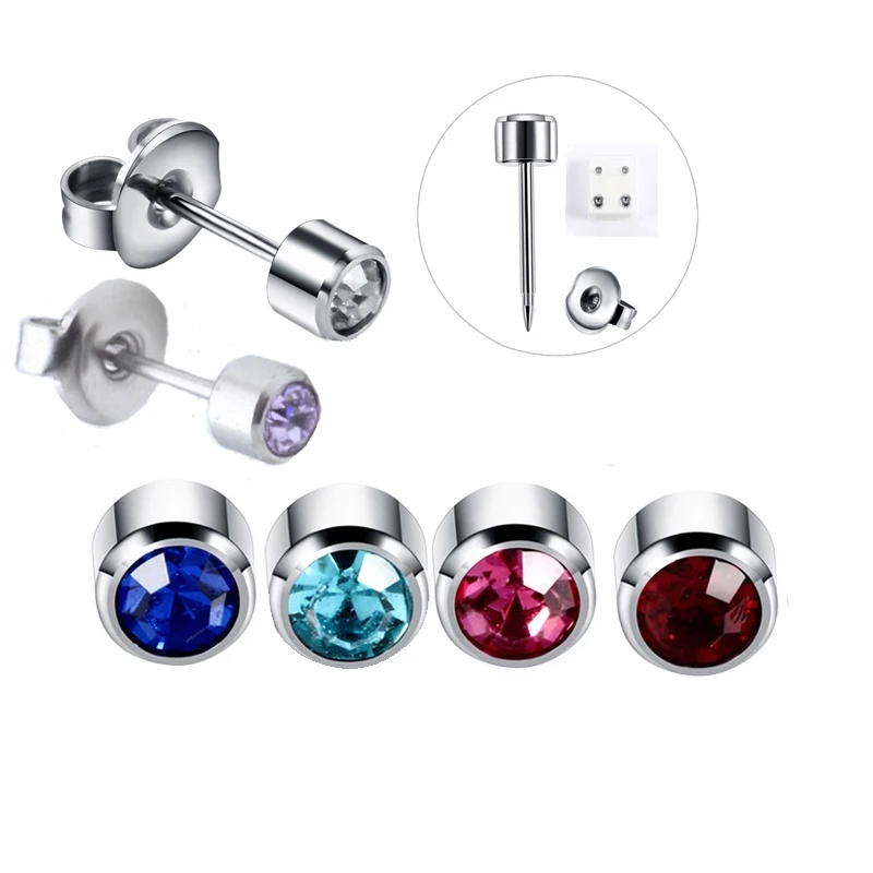 Ear Piercing Gun Earrings 4mm Medical surgical stainless steel Stud Earrings 12 pair Mixed Colors Ear piercing Earrings studs