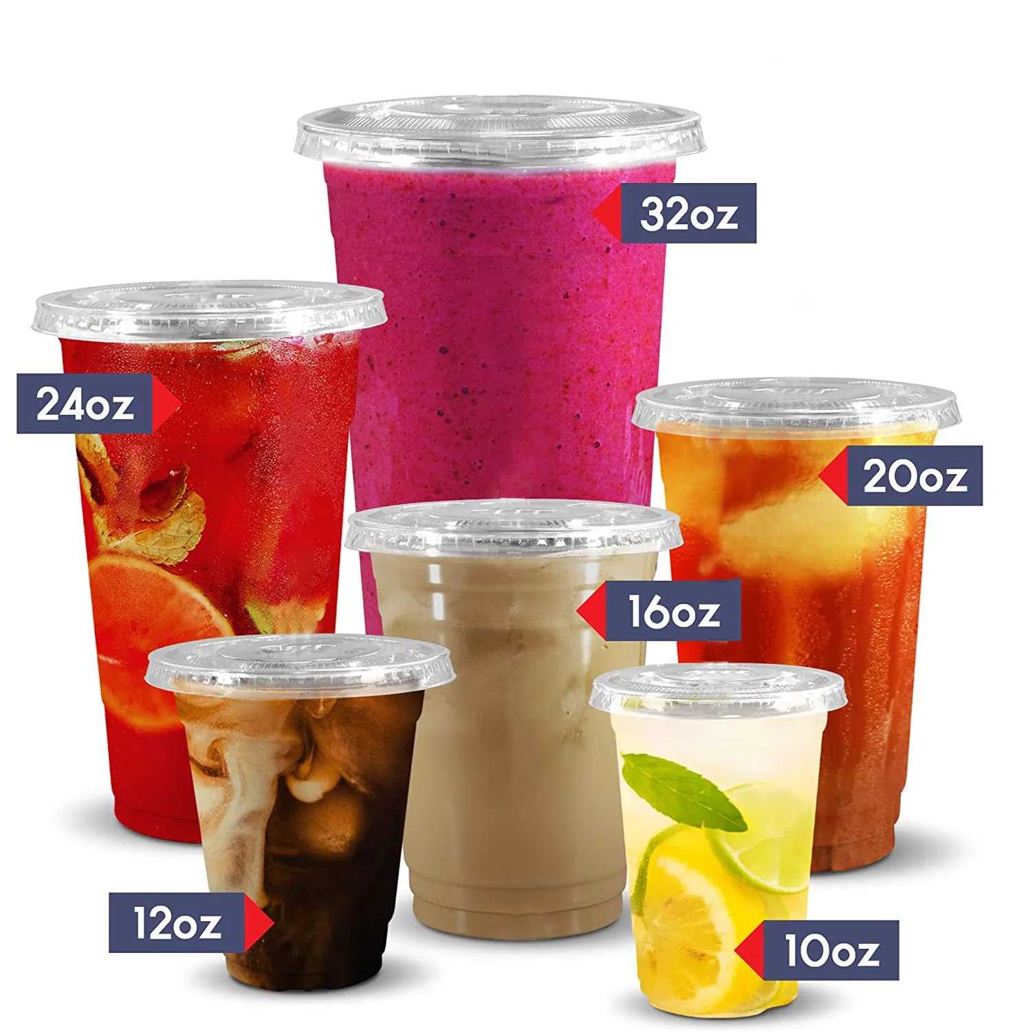 12 16 24 32Oz Round Bottom Ice Cream Lemon Milkshake Drinks Cold Plastic Milk Tea  Packaging Milkshake Party Cake Cups With Lid