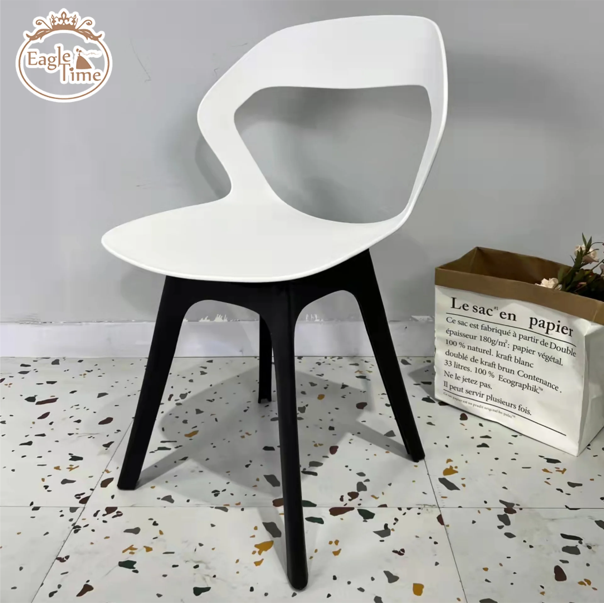 Factory Sale Modern Stacking Designer Hole Back Brown White Pp Stackable Dining Plastic Chair for Sale