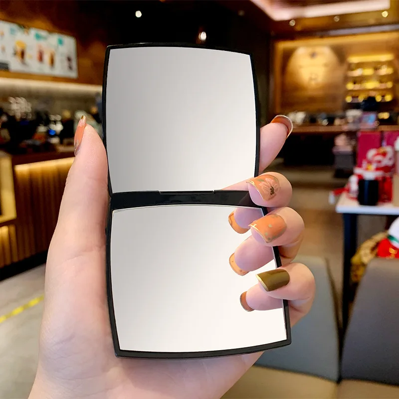 Mini Black Foldable Square Pocket Compact Mirror Double-Sided Custom Logo Cosmetic Makeup Mirror