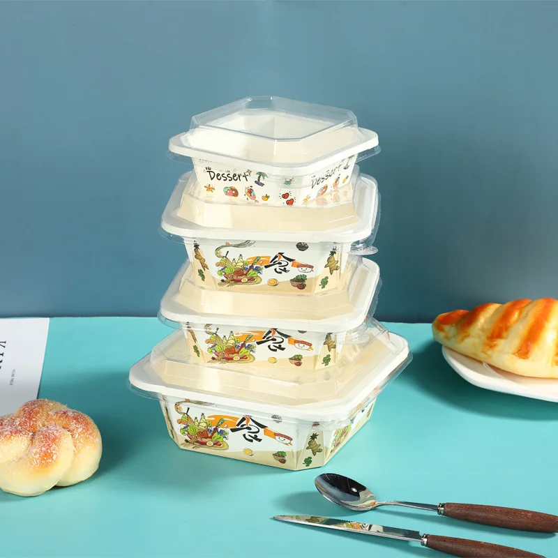 Octagonal Paper Bowl 32oz OEM Logo Print Service Windows Kraft Paper Bowls White Paper Bowl 1500ml