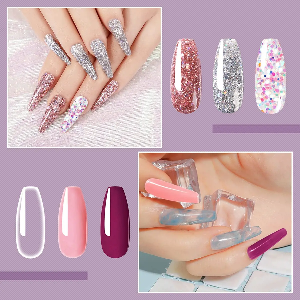 3D Glittery Tube Nails Art Super Shine Diamond Extension Liquid 30g Poly Gel Nail Kit
