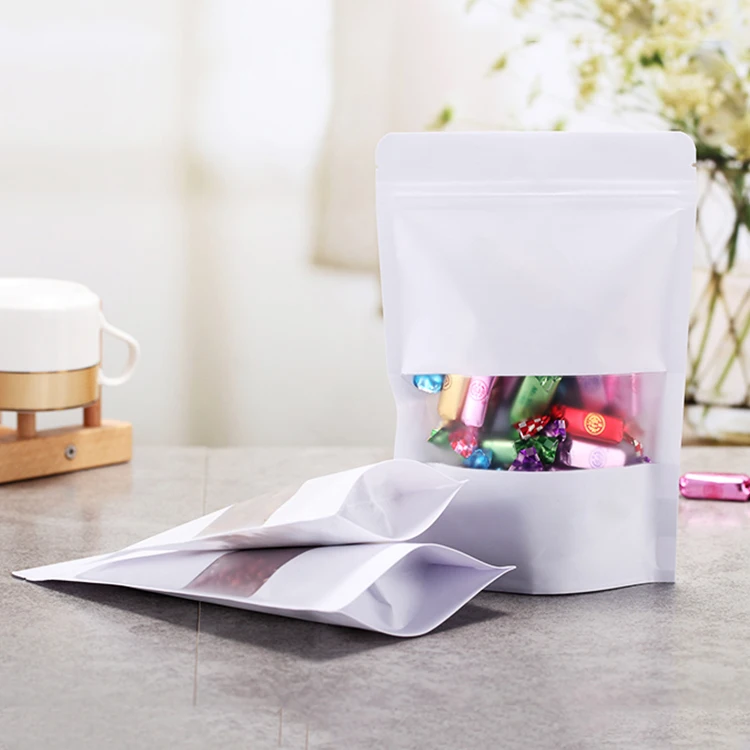 Biodegradable Custom Printed Ziplock Kraft Paper Stand up Pouch With Window Food Packaging Mylar