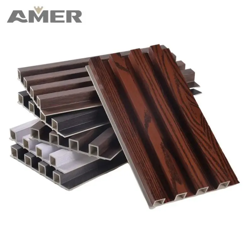 Amer Factory Price Wooden Grain Lamin Waterproof Wpc Wall Panel Decoration Indoor/outdoor Wpc Clad Wpc Fluted Wall Panels