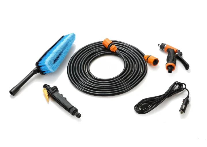 Portable 12V car washing machine with cigarette lighter power plug, water flowers spray brush head set 20L electric car washer