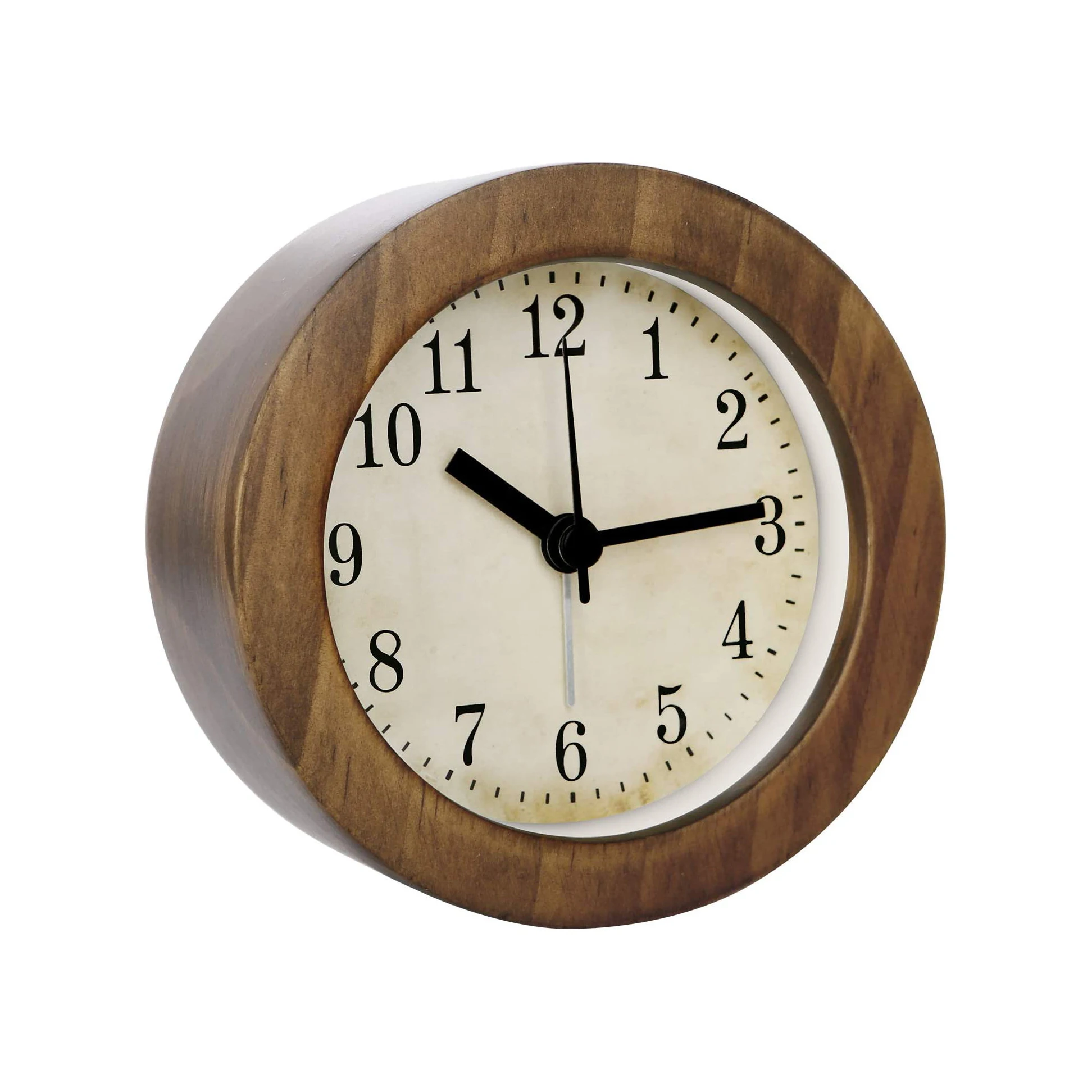 Маленький аналоговый Деревянный Будильник в стиле ретро 3 дюйма/настольные часы с ночным освещением, Круглый бесшумный Кварцевый Подарок на батарейках