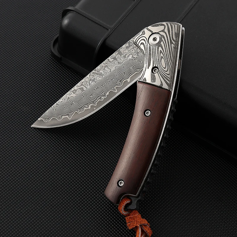 New Damascus Steel fishing Wilderness Camping carry-on folding hunting knife outdoor damascus pocket knife