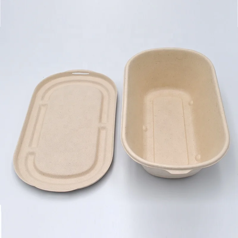850ML Compostable Bagasse Take out Food Containers 100% Eco-Friendly and Biodegradable Sugarcane Fibers with Bamboo Material
