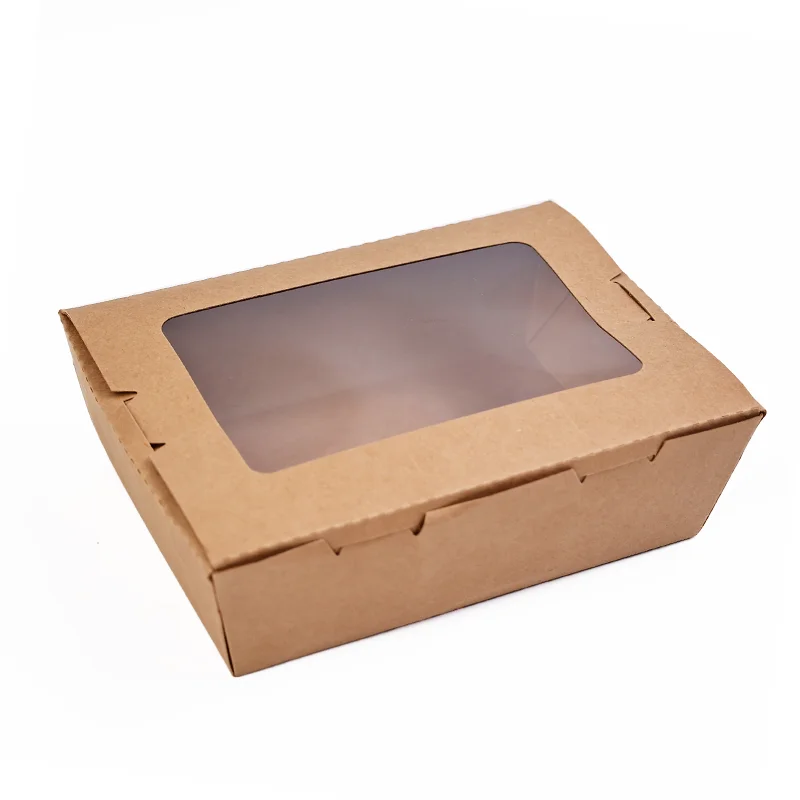 Kraft Paper Cupcake Toast Puffs Donut Biscuits Packaging Box Takeout Bakery Food Container With Clear Window