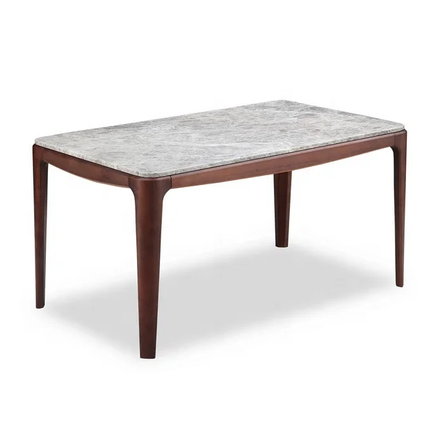 Italian Luxury Modern Simple Style Marble Dining Table Set Square Design Fashionable Wooden Legs Dining Room Furniture