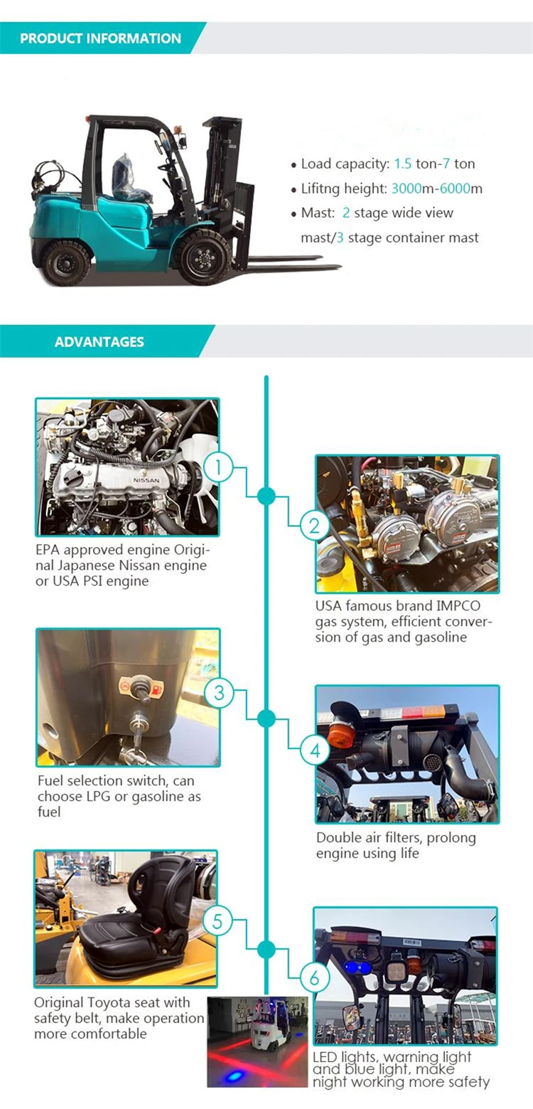 Famous Brand 5 Ton G-series LPG&GASOLINE Forklift With 3000 mm Lift Height For Sale