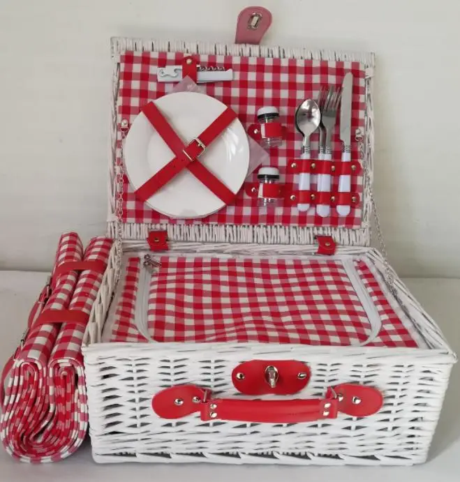 Portable Natural Eco-Friendly Wicker Shopping Rattan Outdoor Vegetable Pink Picnic Basket