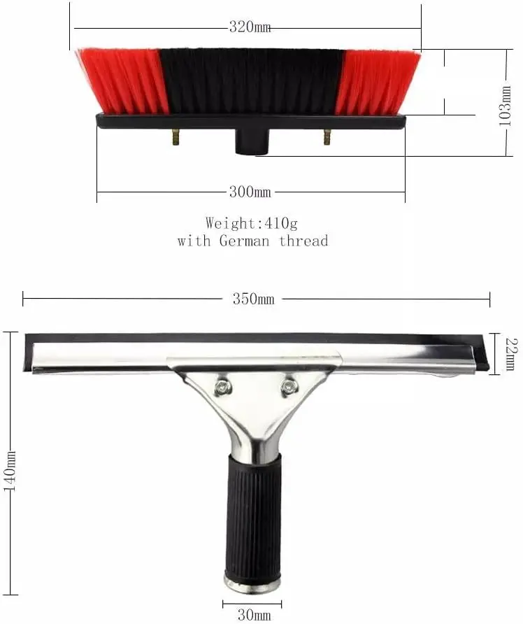 Qiyun  Telescopic Aluminum Water Fed Pole Window Cleaning Brush With Scraper Car Wash Brushes With Folding Pole Handle