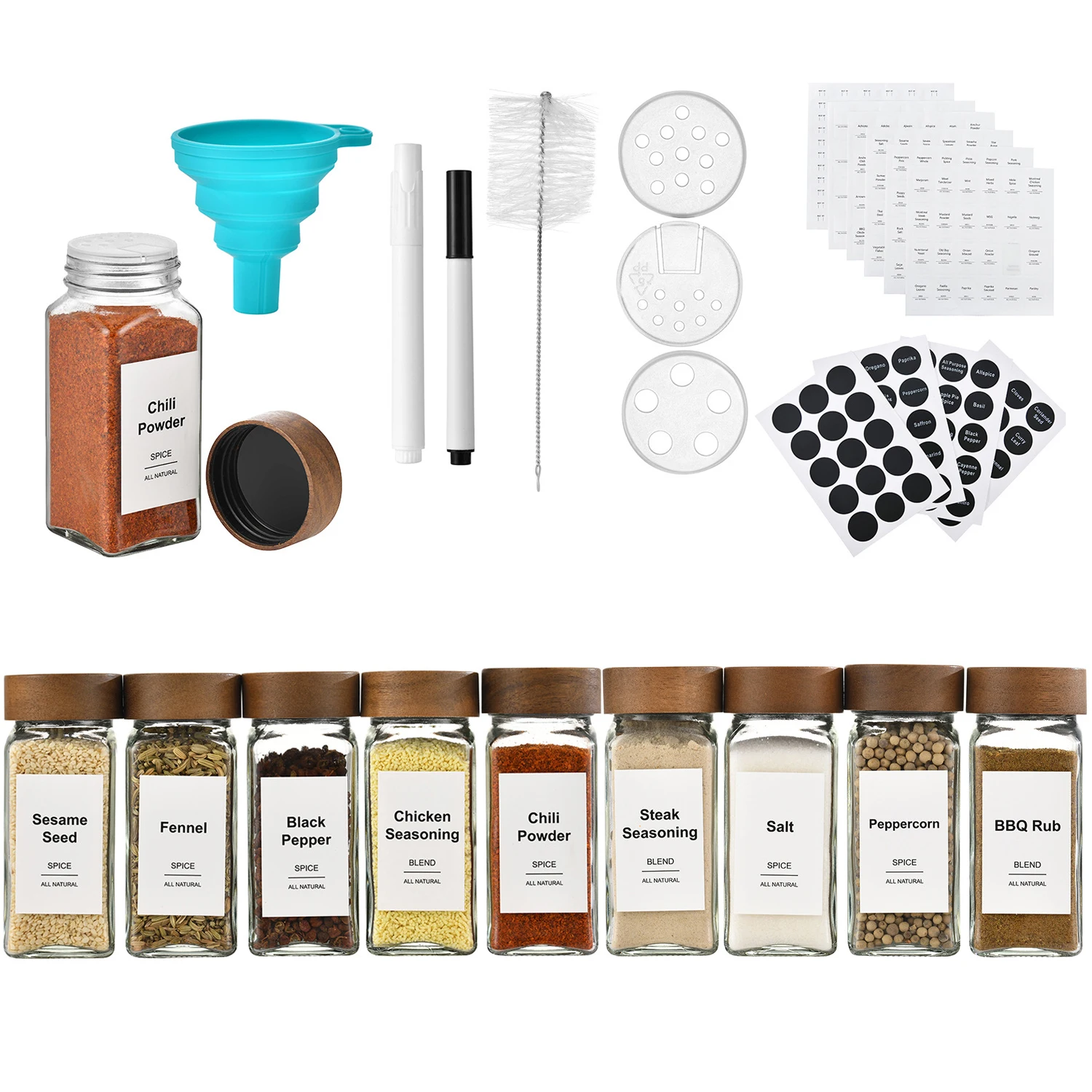 120ml Acacia wood lid bottle 4oz glass square bottle seasoning  spice jar