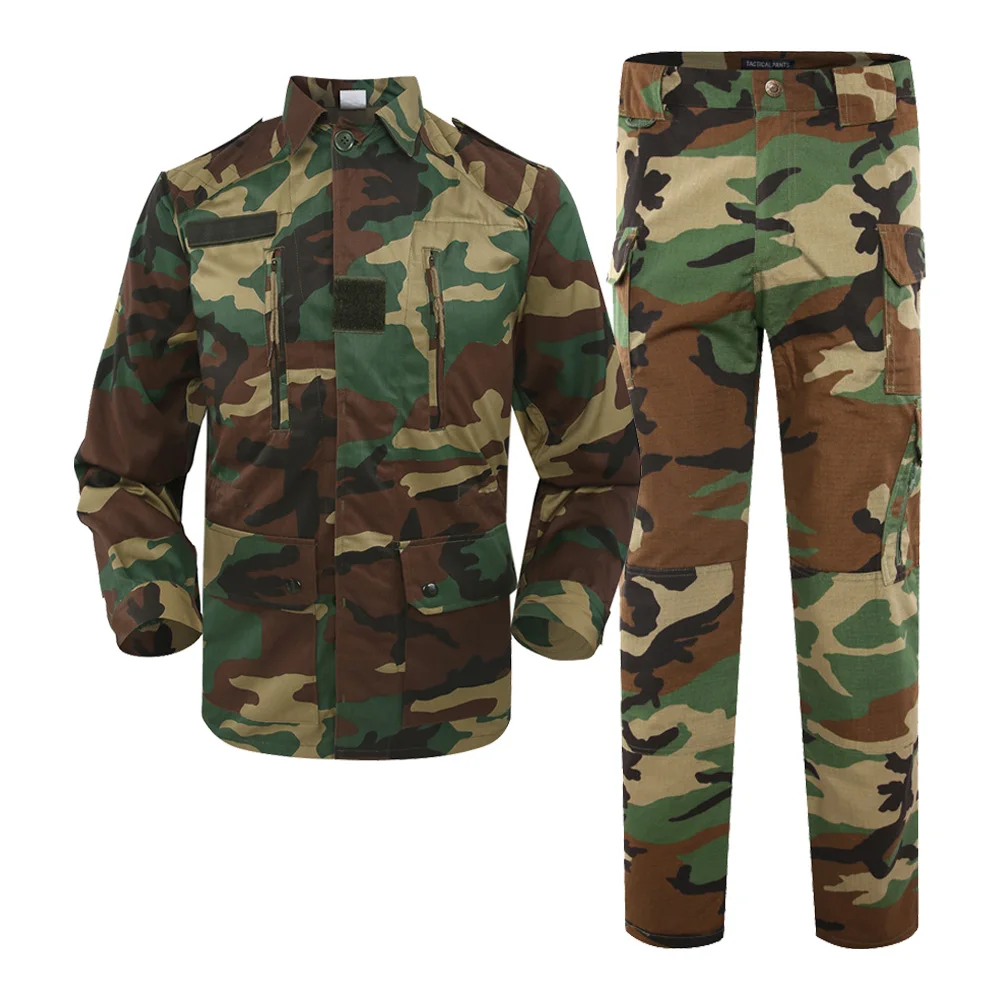 Woodland Camo American Tactical Clothes Outdoor Ripstop Hunting Security Guard Uniform French BDU Combat Camouflage Suit