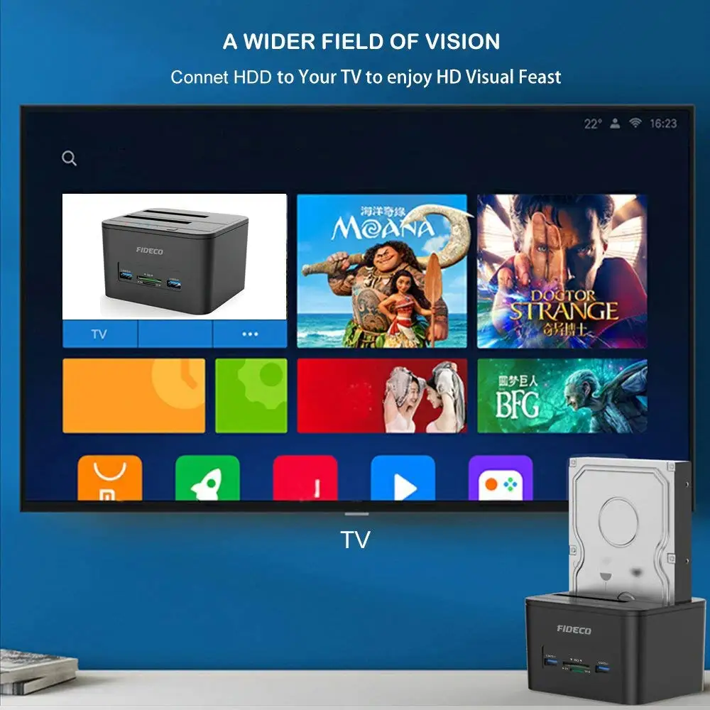 FIDECO All in One Multifunction Usb Duplicator Dual Bay Sata Hard Drives Disk Dock Clone Usb 3.0 Hdd Docking Station Clone