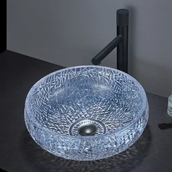 Pate Crystal Glass Wash Basin Sanitary Wares Modern Pedestal Basin For Bathroom