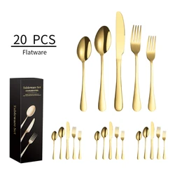 Hot Sale 20PCS flatware Set Stainless Steel Gold  Silverware Kitchen Cutlery Set