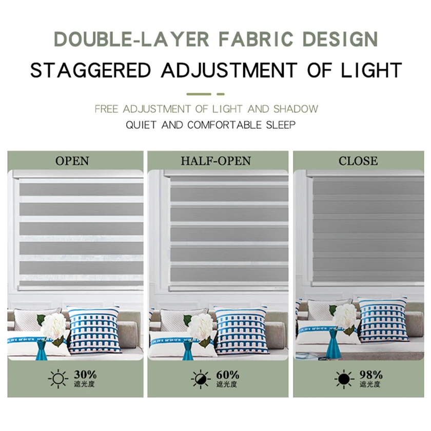 Day and night roller blind 100% polyester fabric zebra blind easy fix mini zebra roller shade window coverings light filtering