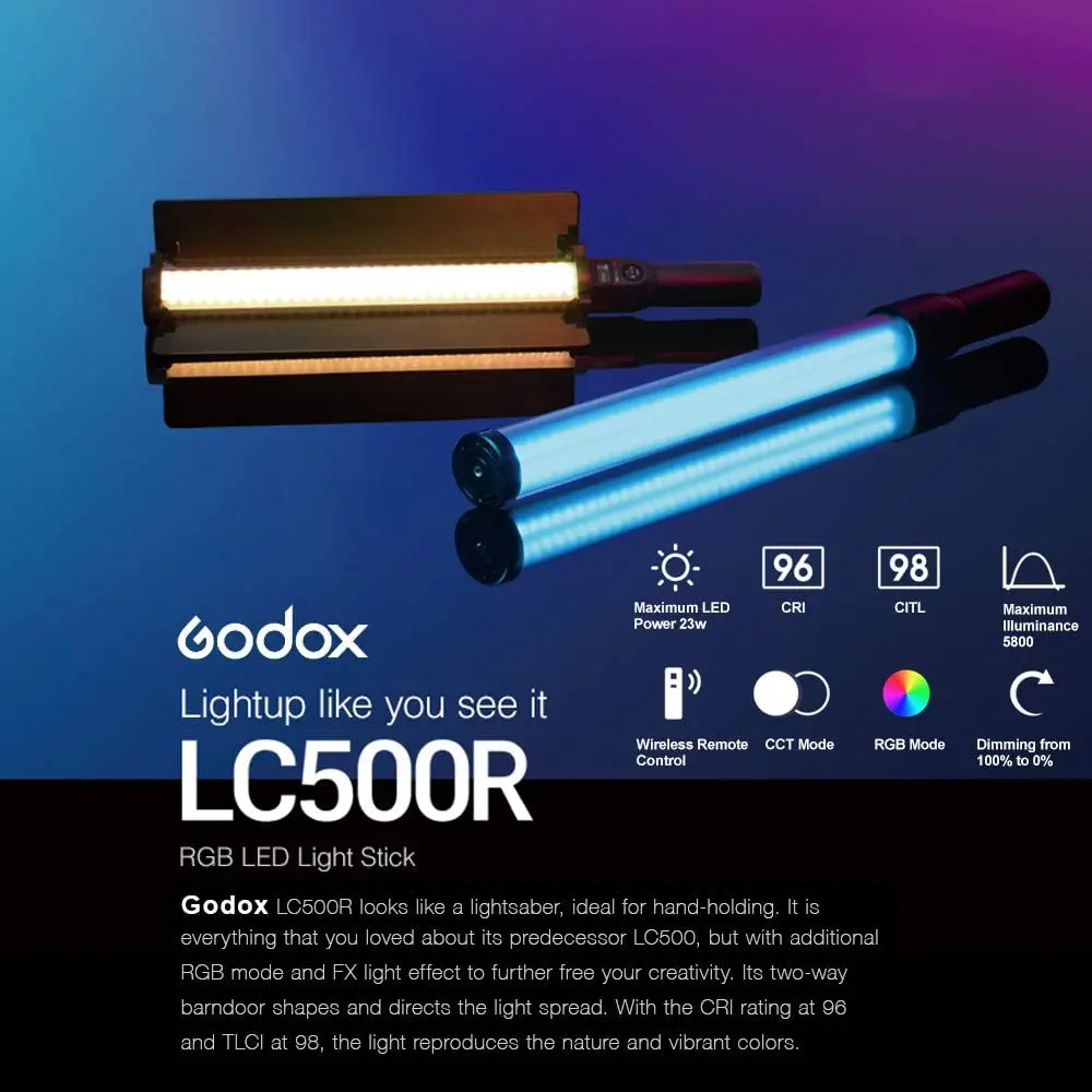  Ручной Светильник Godox LC500R для фотосъемки RGB Светодиодный светильник видеосъемки с перезаряжаемой