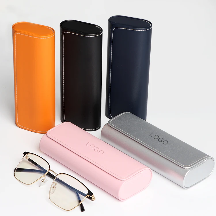 Portable Eyeglass Case, Luxury Stylish vegan Leather Compact Magnetic Closure eyewear Cases for School, Reading and Office