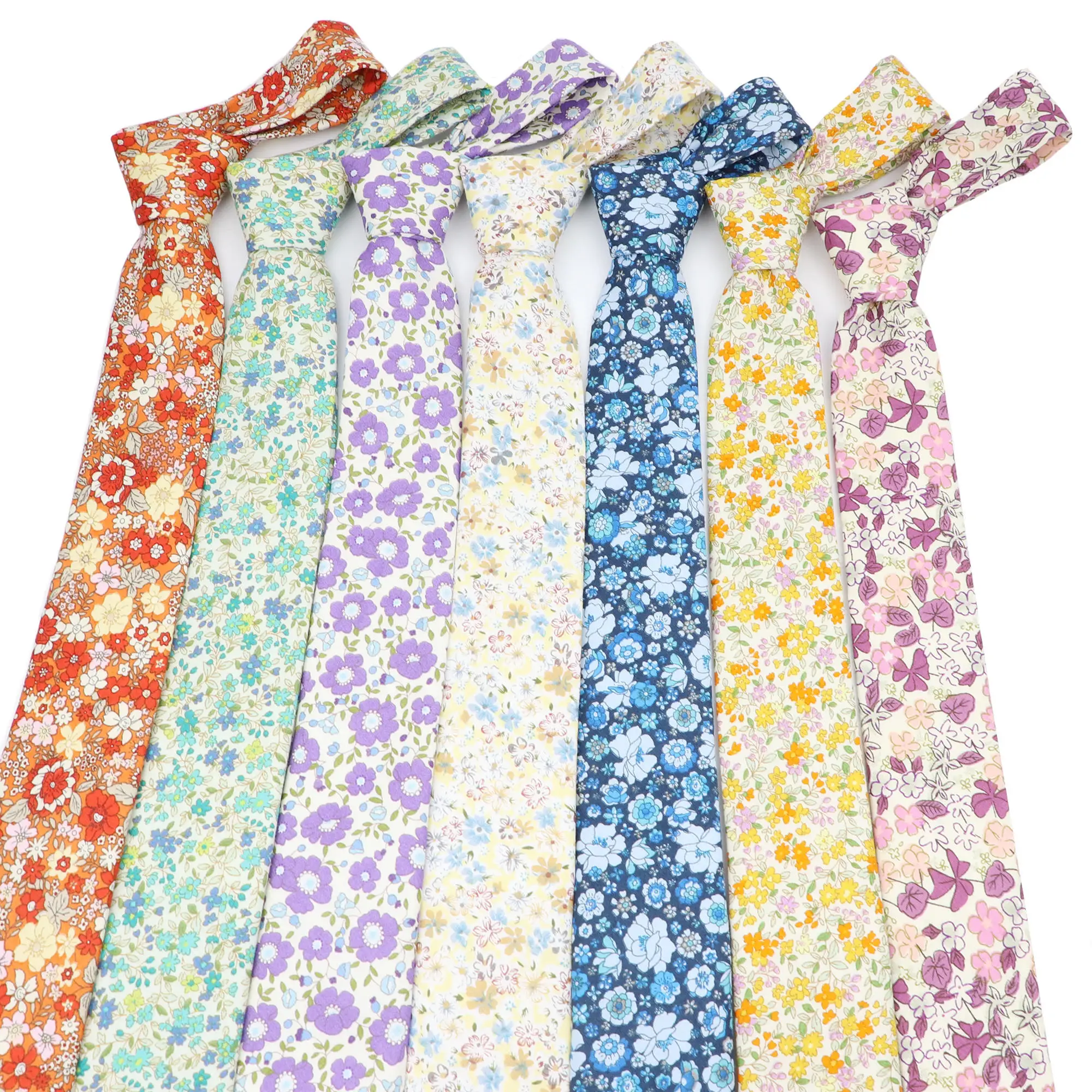 Оптовая продажа мужской узкий галстук с цветочным принтом аксессуар для костюма Свадебный из хлопка