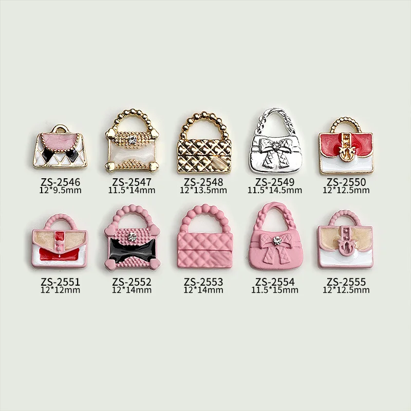 New Arrival Metal Handbag Design Nail Charms 3D Silver Gold Alloy Women Bag Shape Nail Art Charms  Decoration