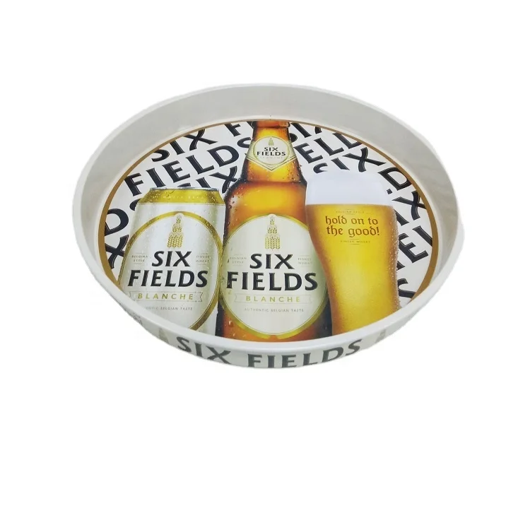 Factory wholesale anti-slip metal food grade black round salver cake beer serving tin tray