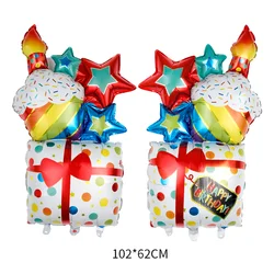 102*62cm Double Side Cake Gift Box Cartoon Foil Balloon Children Happy Birthday Scene Decoration Balloon Supplies