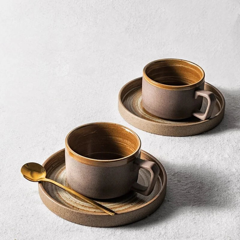 Frosted Simple Style Latte Coffee Cups Ceramic Tea Cup And Saucer Set Afternoon Teacup  With Dessert Tray