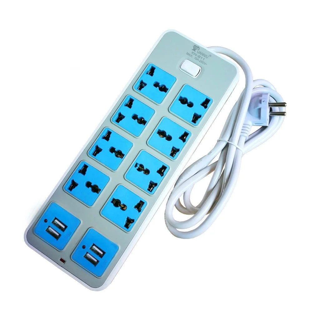 UK Plug 7 Way Universal Switched Power Strip Electrical USB Extension Socket