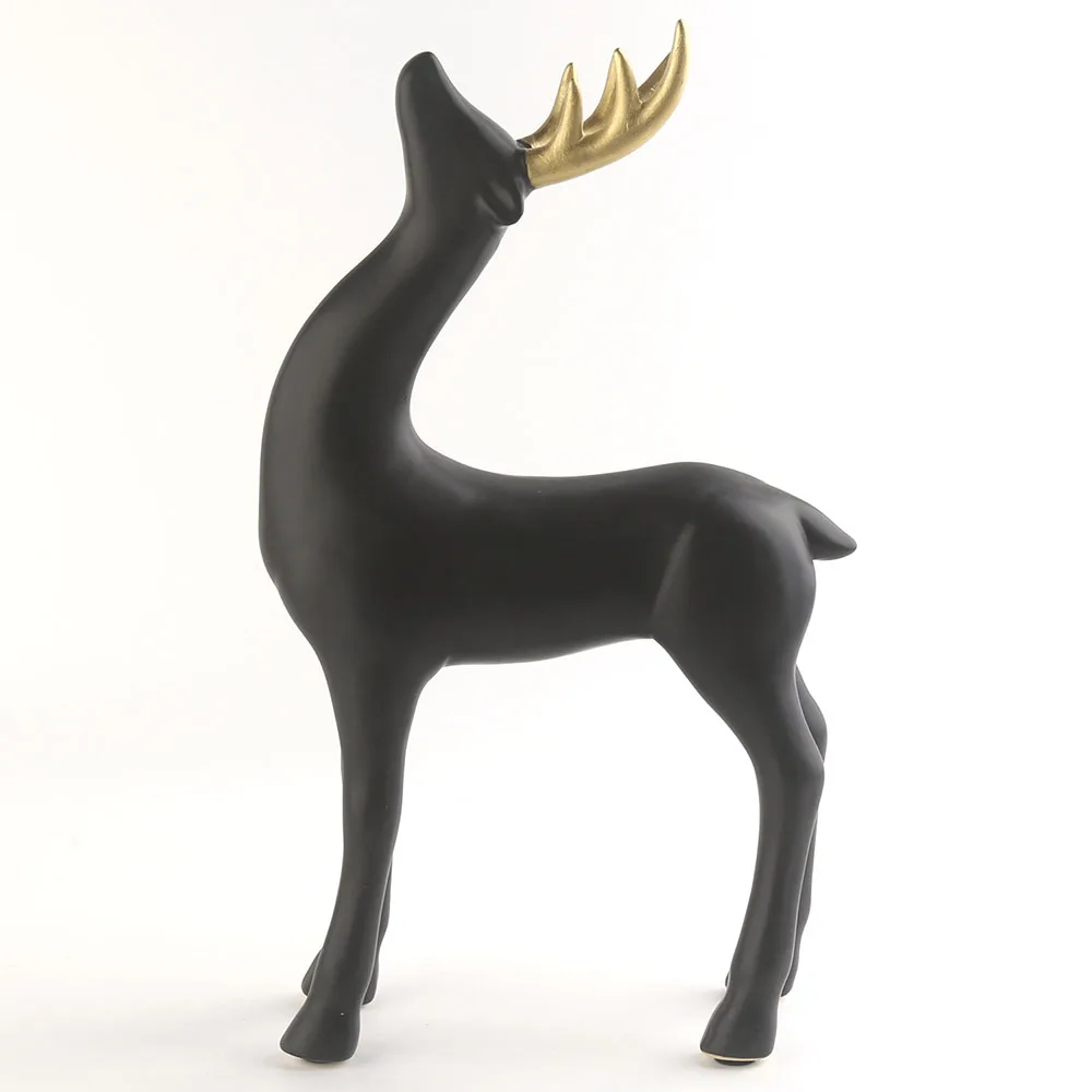 12 inch Matte Black and Golden Antler Christmas Decor Ceramic Deer Decoration