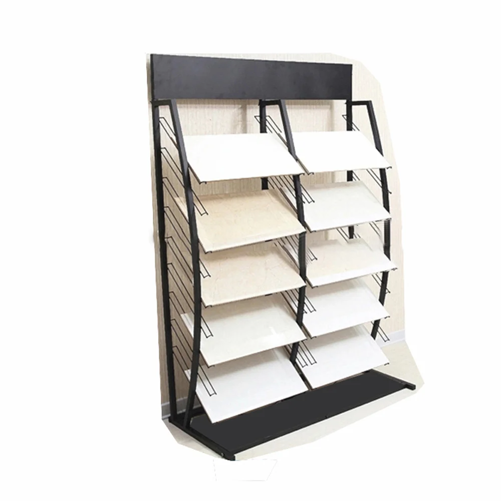 Factory Metal Ceramic Tile Showroom Floor Display Stand Marble Stone Panel Display Shelf Quartz Stone Display Rack