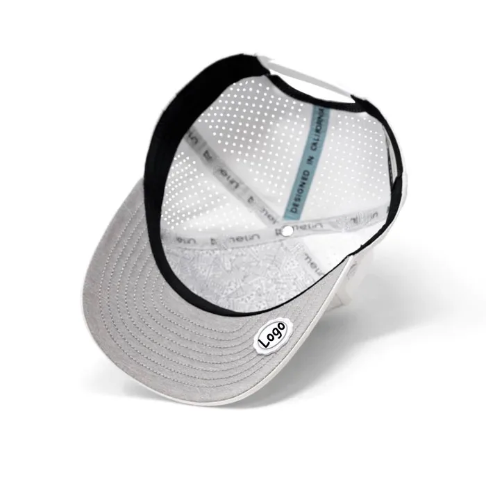 custom Snow camo hat snapback laser cut perforated trucker cap performance golf waterproof camo trucker hats with rubber patch